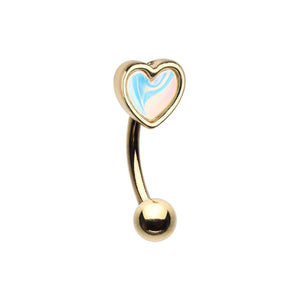Golden Heart Illuminating Moonstone WildKlass Curved Barbell Eyebrow Ring-WildKlass Jewelry