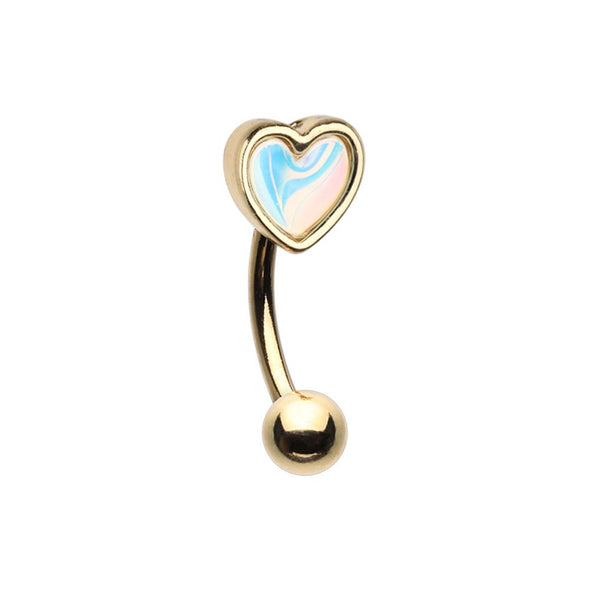 Golden Heart Illuminating Moonstone WildKlass Curved Barbell Eyebrow Ring-WildKlass Jewelry